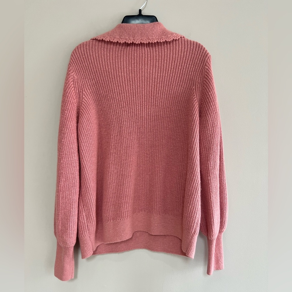 Joules Evangeline Pink Rib Knit Jumper With Crochet Collar in Pink, sz US14/UK18 - Picture 4 of 10